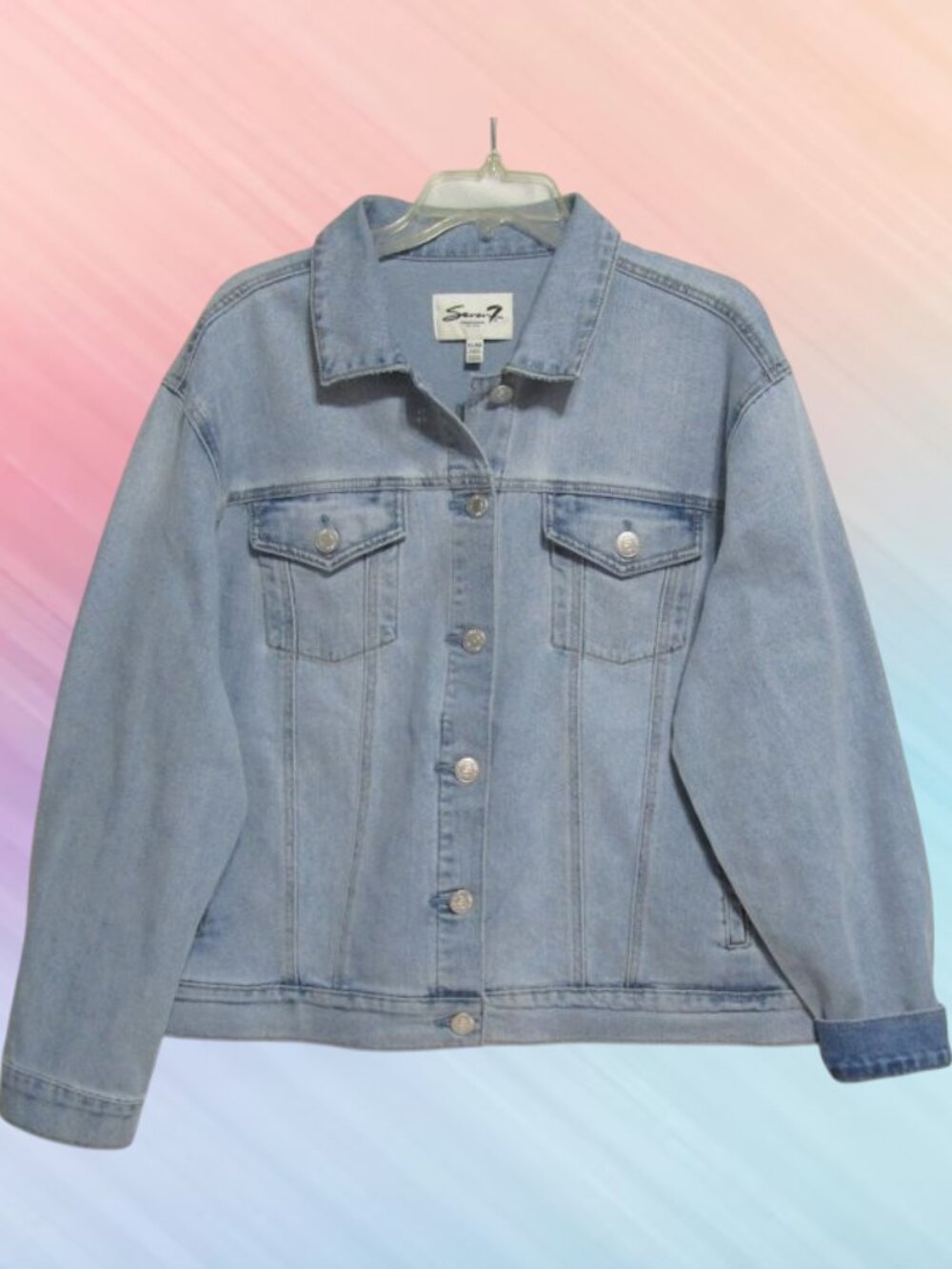 Seven 7 womens denim jacket size XL long sleeves blue mid wash